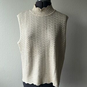 St. John top luxury gold and cream mock turtle neck zipper shoulder dressy Large